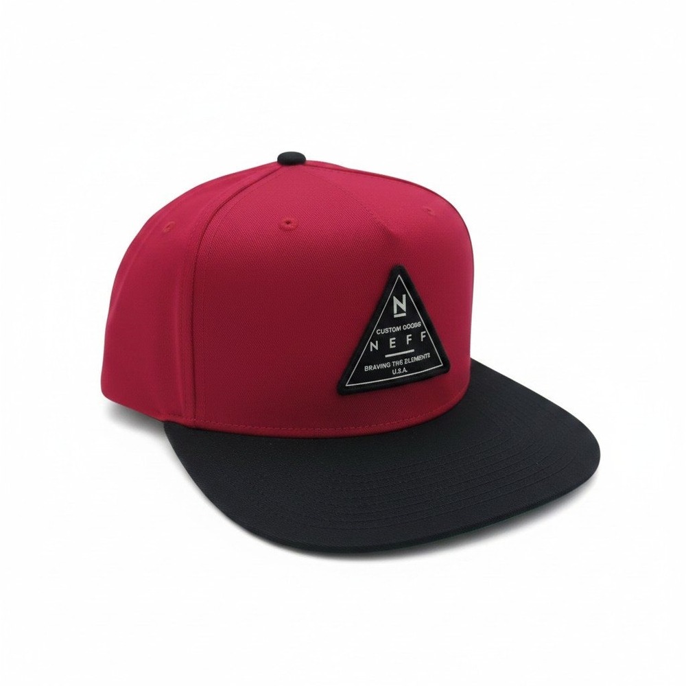 Neff Snapback Hat Red Black Braving The Elements Triangle Logo Flat Brim Cap